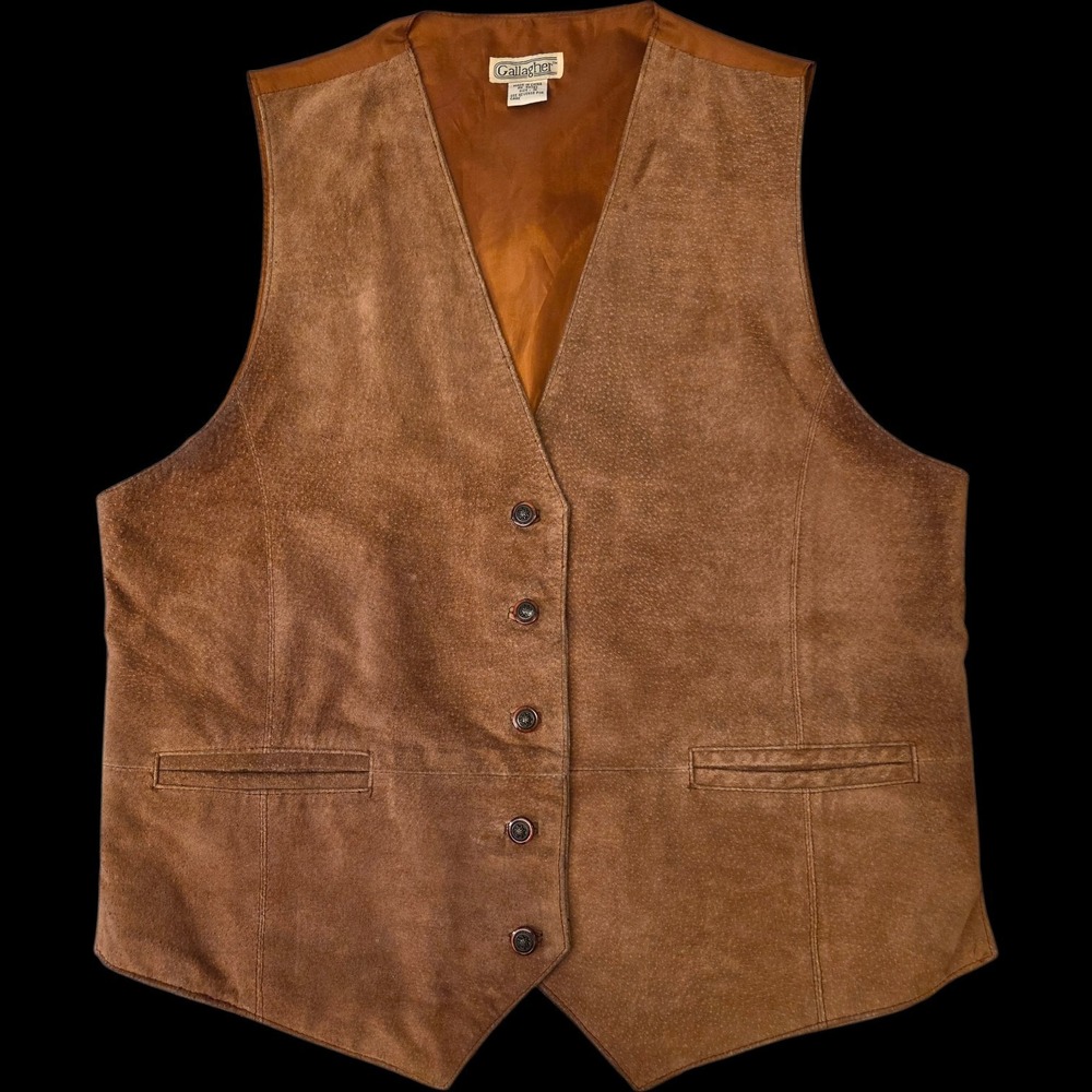 VTG Gallagher Suede Leather Vest Sz Medium Brown